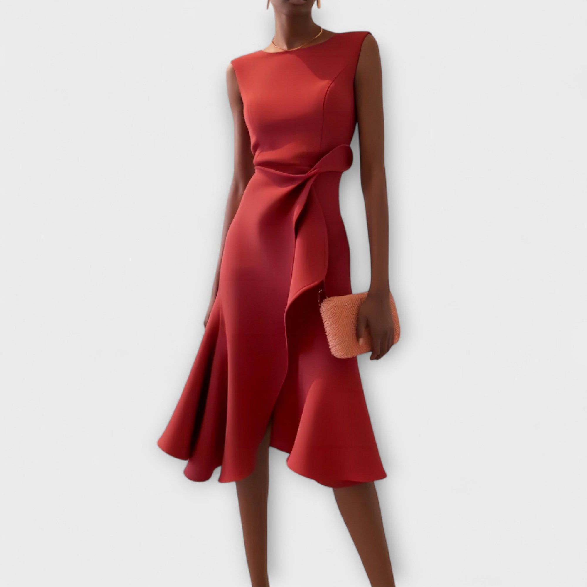 Aeris Draped Asymmetric Midi Dress For Summer Days