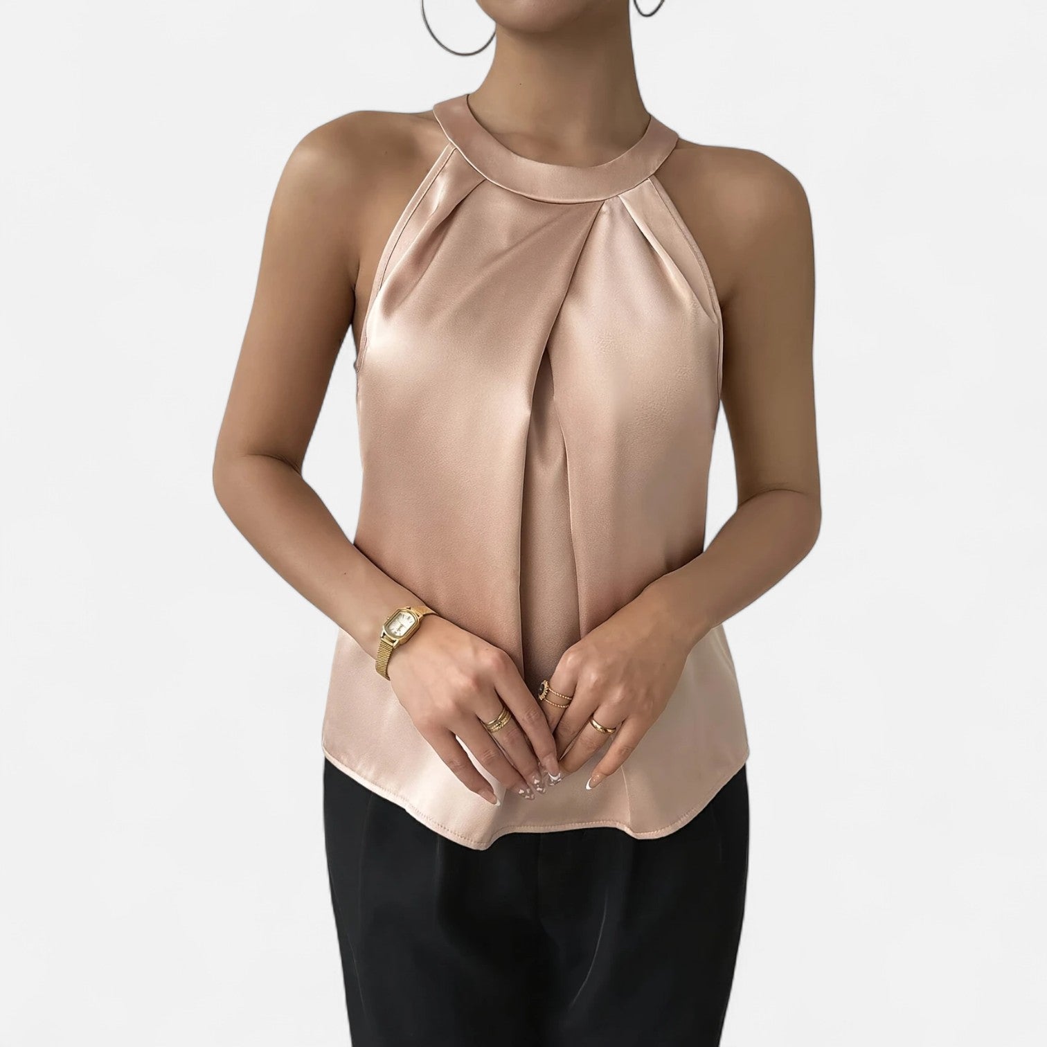 Anna | Women’s Elegant Pleated Draped Satin Tank