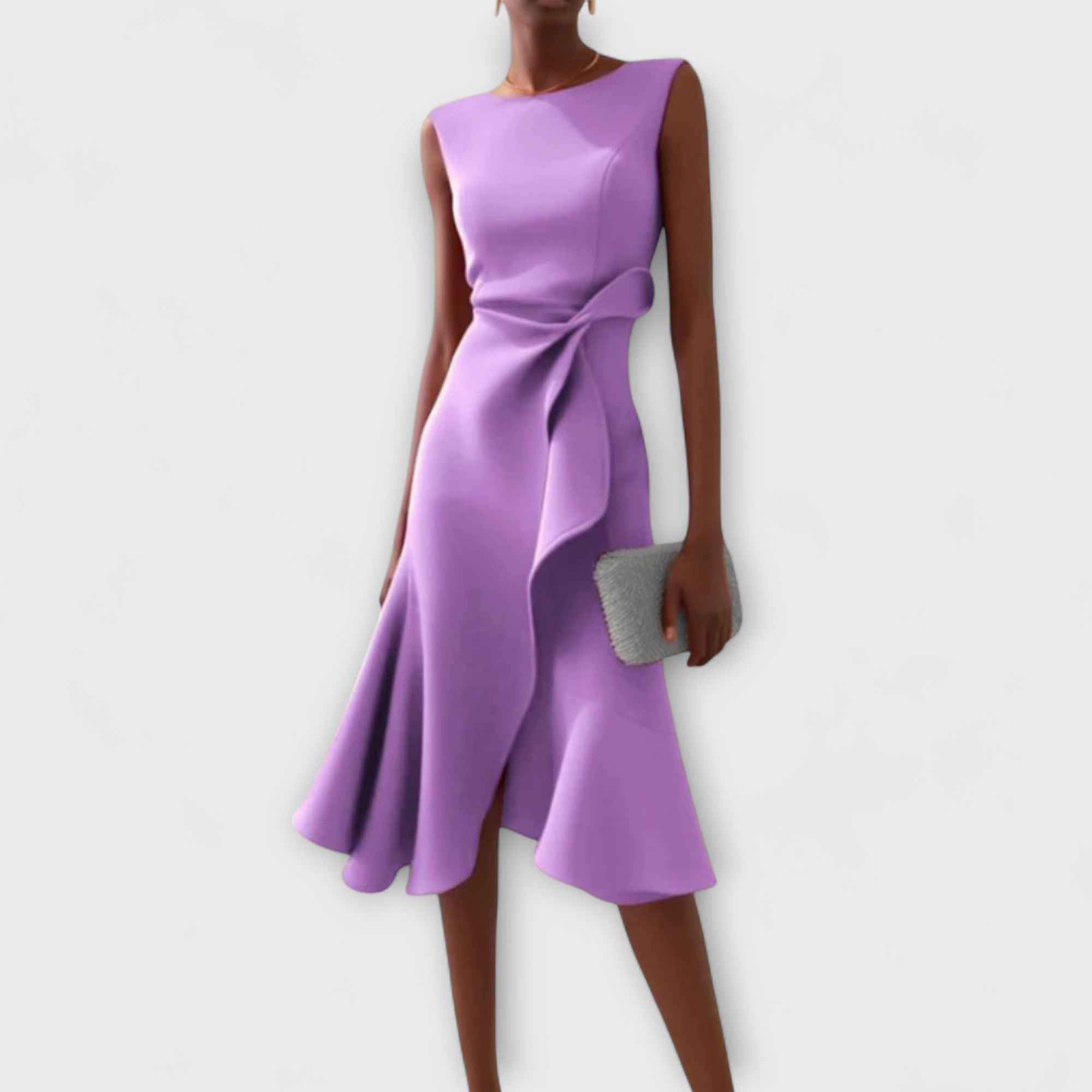 Aeris Draped Asymmetric Midi Dress For Summer Days
