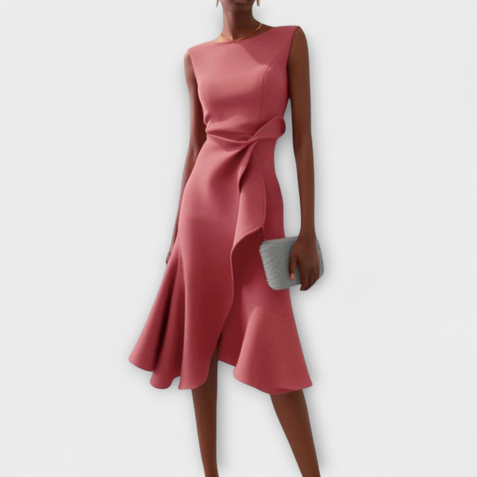 Aeris Draped Asymmetric Midi Dress For Summer Days