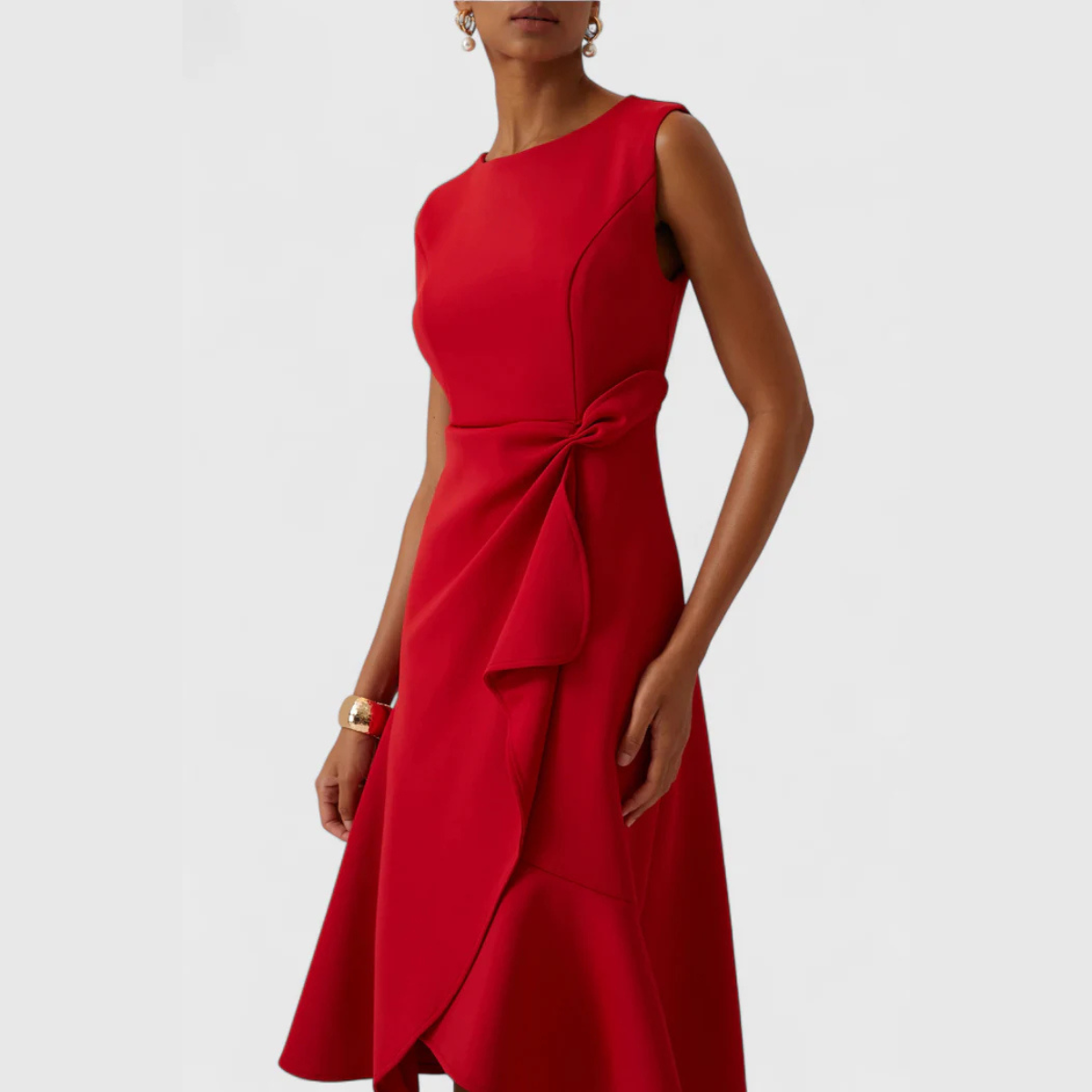 Aeris Draped Asymmetric Midi Dress For Summer Days