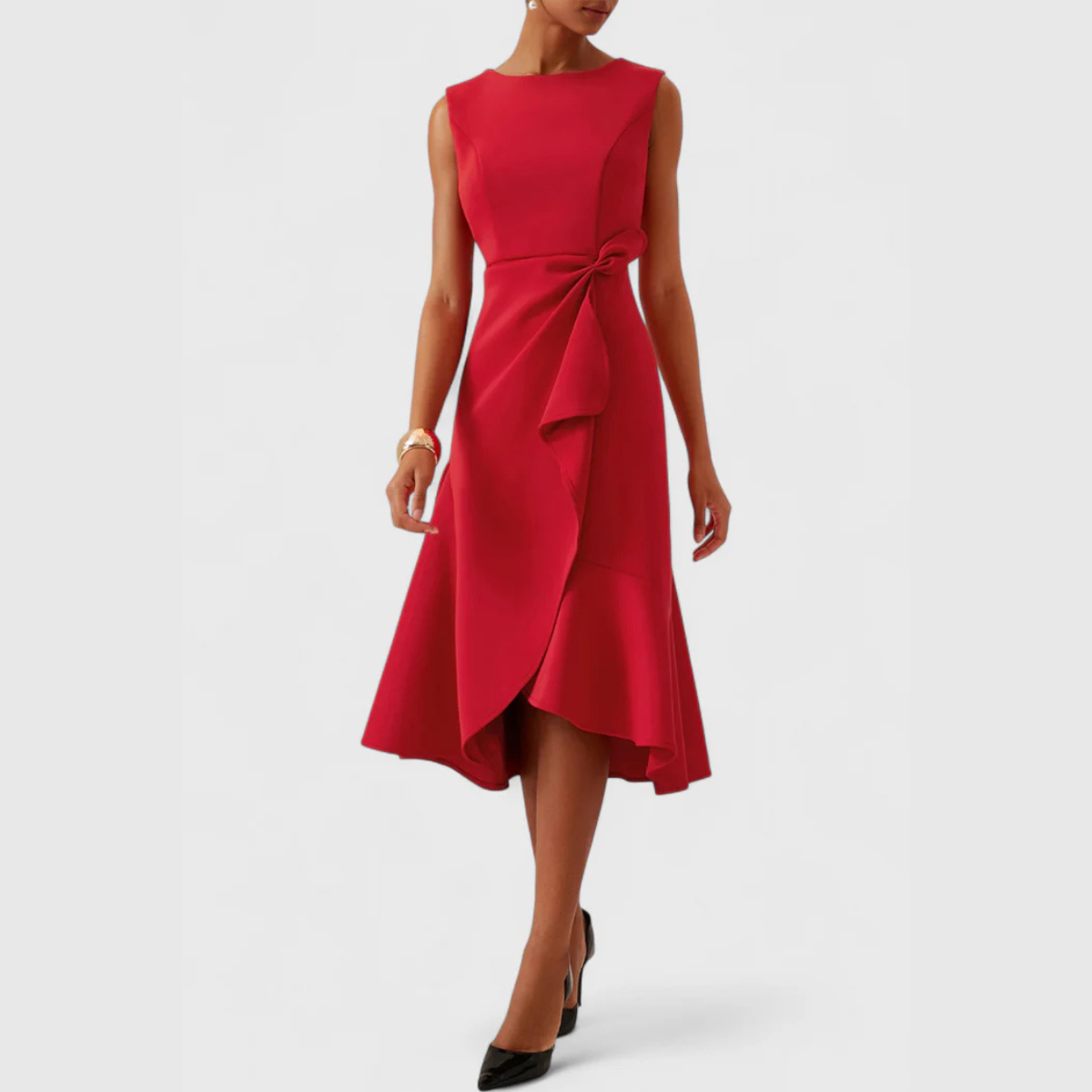 Aeris Draped Asymmetric Midi Dress For Summer Days